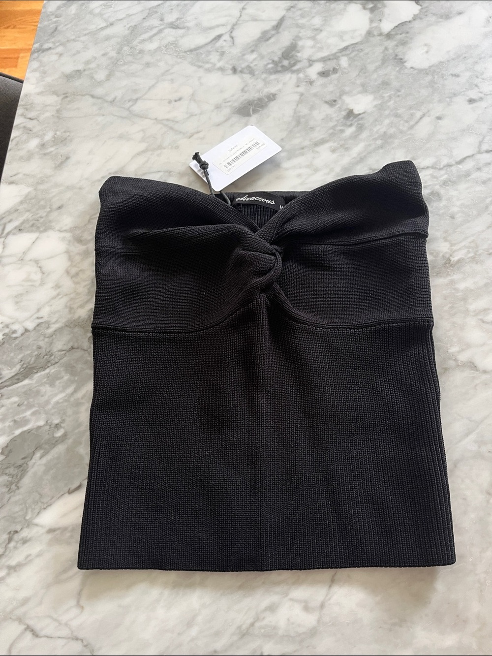 Olivaceous Black Strapless Knotted Knit Bodice